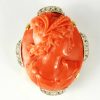 Antique Coral Cameo Brooch Within a Diamond Set Frame