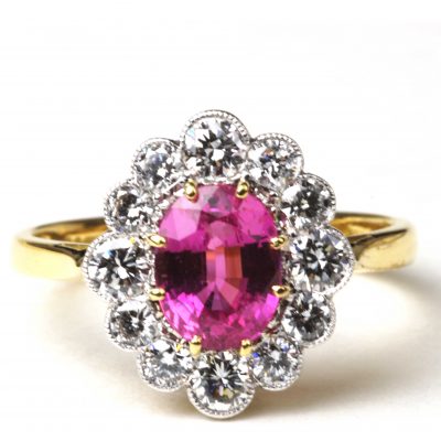Pink Sapphire & Diamond Engagement Ring