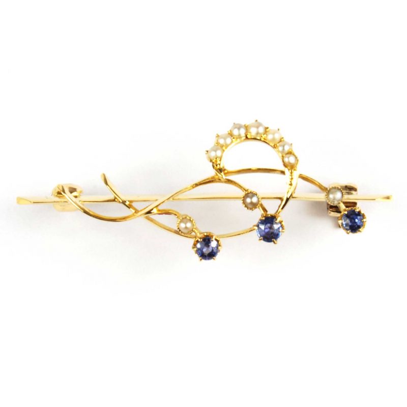 Antique Sapphire & Pearl Brooch